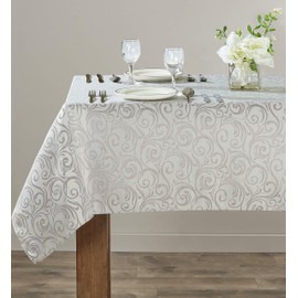 Home Beyond & HB design - 60 x 120 Inch Jacquard Rectangular Tablecloth, Waterproof Spillproof Wrinkle Resistant Polyester Table Cover Protector, Silver