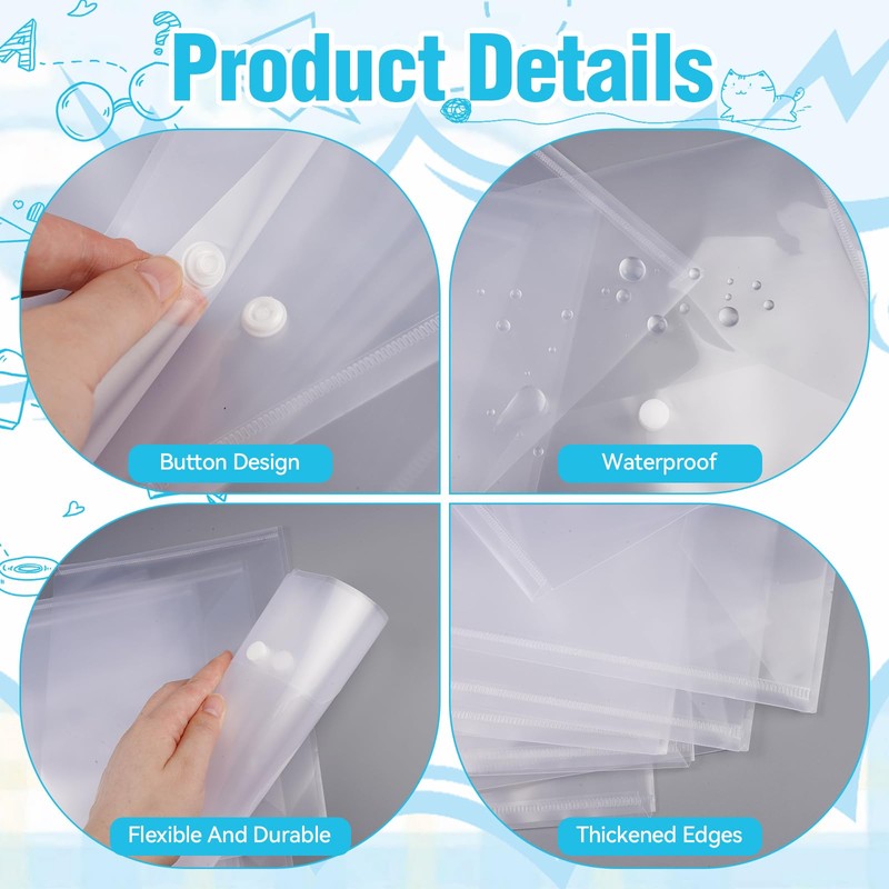 Pack of 12 Document Wallets A5 Transparent, Document Folder with