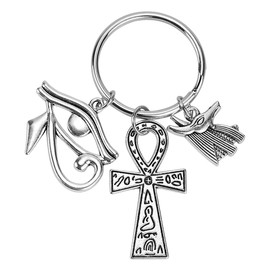 LNQ LUNIQI Key Fob Egyptian, Key Ring Eye of Horus, Egyptian Symbol Keyring, Eye of Horus Key Ring, Cross Key Ring for Car Key Bag Decor, silver