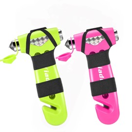 Yiader Car Safety Hammer, 2 Pack Automotive Escape Tool with Car Window Breaker and Seatbelt Cutter, Glass Breaker Car Essentials Emergency Escape Tool for Women（Pink+Green）