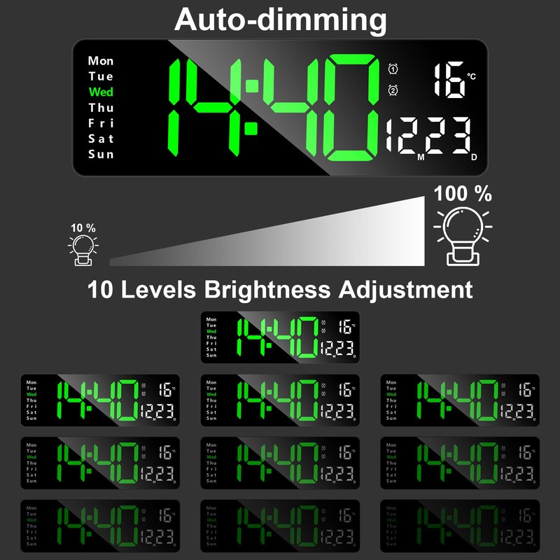 ALEENFOON Digital Wall Clock, 13" Large Digital Clock with Remote