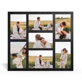 YESKAY 4x6 Picture Frame Collage for Wall Decor, Multiple Photo Collage Frames with Tempered Glass, 7-Opening for 4 x 6 Collage Picture Frames, Rustic Black, 1 Pack