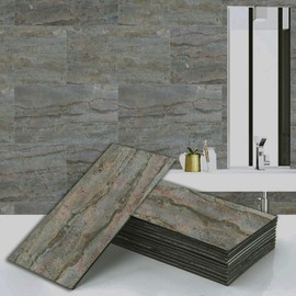 Dundee Deco Veneer Wall Panels, Peel and Stick DIY Slate Stone Finish Tiles for Wall or Backsplash, Made with Real Stone in Woodland Fire, Single Panel, Covers 1.9 sq ft