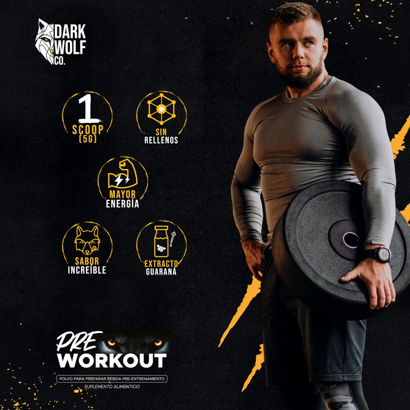 Polvo pre entreno Dark Wolf 300 g - 30 Porciones,