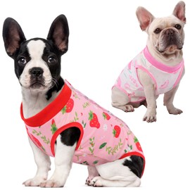 SAWMONG 2 Pack Recovery Suit for Dogs After Surgery, Dog Recovery Suit Dog Spay Surgical Suit for Female Dogs, Dog Onesie Body Suit for Surgery Male Substitute Dog E-Collar (Strawberry+ Peach,XL)