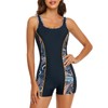 Ocean Blues Women's Blue Pattern Athletic Boyleg One Piece Swimsuits