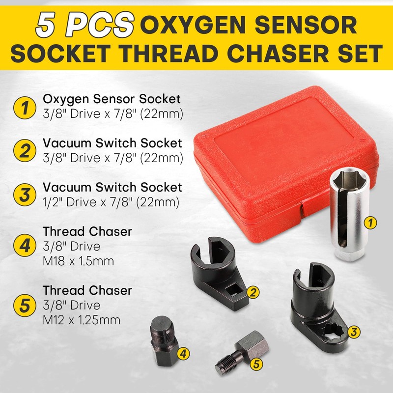 Acymner 5PCS O2 Sensor Removal & Thread Chaser Tool Set