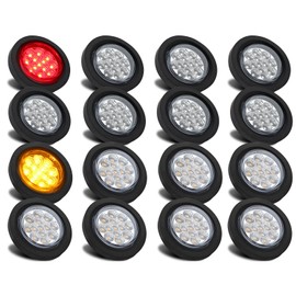 Partswcgg 2.5" Inch Round LED Marker Lights Clear Lens 13 LEDs Reflectors, 8 Amber + 8 Red 2 1/2" Round LED Trailer Markers Truck Side Clearance Lights Grommet Mount w/2 Prong Wire Pigtail Waterproof