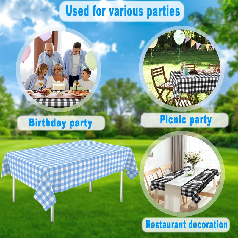 OLIVBIN 2 Pack Blue and White Checkered Tablecloth Blue Checkered