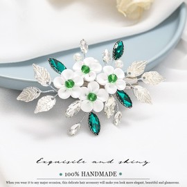 Ushiny Flower Bride Wedding Hair Clip Silver Pearl Hair Accessories Crystal Bridal Hair Claw for Women and Girls