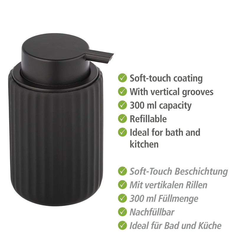 WENKO Belluno Liquid Soap Dispenser, Refillable Soap Dispenser Made of