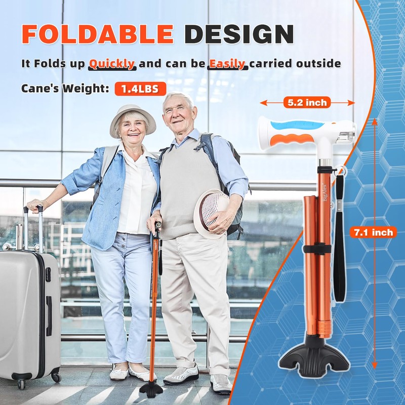 BigAlex Folding Walking Cane with Two Led Lights for Elderly