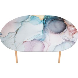 MAZU Marbling Texture Fitted Oval Tablecloth with Flannel Backing Elastic Edge Design for Kitchen Dinning Tabletop Decoration Outdoor Picnic Type168 Fits 42"x60" Oval Tables