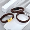 JIWOY Men's Braided Bracelet Stainless Steel Leather Bracelet Simple Cuff