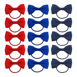 Pack of 15 Hair Bobbles with Bow, Elastic Hair Bobbles with Bow, Plain Hair Bobbles with Elastic Band, Hair Accessories for Girls with High Ponytail, Simple Hair Scrunchie Decoration