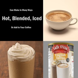 Caffe D'Vita English Toffee Cappuccino Mix - Instant Cappuccino Mix, Gluten Free, No Cholesterol, No Hydrogenated Oils, No Trans Fat, 99% Caffeine Free, Flavored Instant Coffee - 3 Lb Can