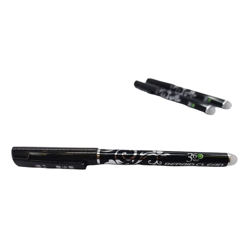 12 Bolígrafos, Plumas borrables, Tinta de gel Negra con goma