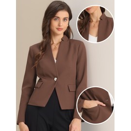 Allegra K Business Casual Blazer for Women's Stand Collar Single Breasted Blazer Suit Jacket Brown M