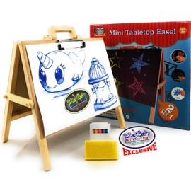 Matty's Toy Stop 2-in-1 Mini Wooden Tabletop Easel with Blackboard, Paper Clip & Accessories