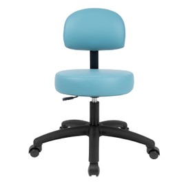 Chair Master Round Vinyl Fabric Adjustable Chair for Exam Rooms, Labs, Doctor and Dentist Offices. Easy to Clean! 17"-22" Seat Height NO FOOTRING (Self Braking, Aqua)