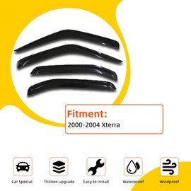 PLDDE 4 pcs Compatible with 2000-2004 Nissan Xterra Front+Rear Sun/Rain Guard Outside Mount Window Visors