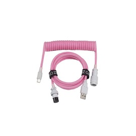 Tez Cables Pink Coiled Cable Aviator for Mechanical Keyboards E-Series (5 ft, USB-C, GX-16, Pink White)