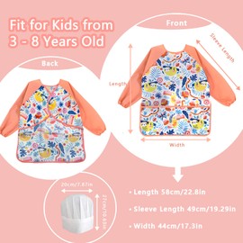 Neyeau 1 Piece Kids Painting Apron, Kids Aprons for Painting Long Sleeve Design and 1 Piece of Children's Hat Suitable for Children Aged 3-8 to Draw, Cook, Eat and Make Crafts (Pink)