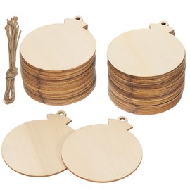 PATIKIL Wooden Embellishments, 50 Pack Bulb Shape Wood Cutout Hanging Ornaments with Twine for DIY Crafts Decor Party Christmas Decorations