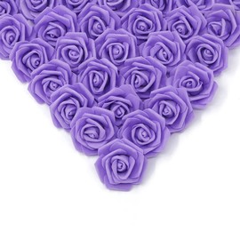IPOPU Artificial Rose Flower Heads, 100 Pcs Real Looking Purple Foam Fake Roses for DIY Wedding Baby Shower Centerpieces Arrangements Party Tables Home Decorations (Purple 1, Stemless)