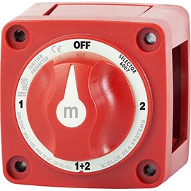 Blue Sea Systems Mini Battery Switch, MFG# 6007, Red, 300A Cont, 500A int, 32VDC. Positions: 1-2-off-both. / BS-6007 /