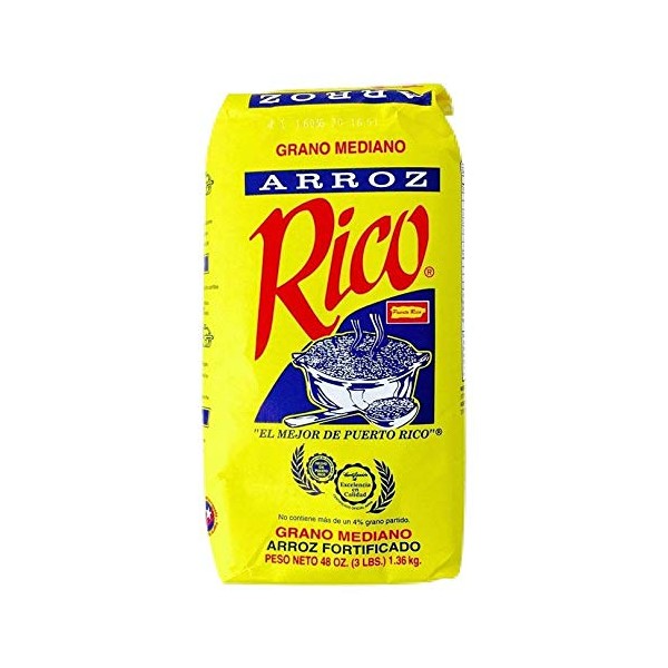 Arroz Rico, Puerto Rico's Best - #1 Medium Grain White Rice - 3 Pounds Bag - PACK OF 2