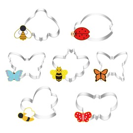 7 PCS Bee Cookie Cutter Set, Little Bear Cookie Cutters Firefly Butterfly Bee Flower Shapes Stainless Steel Biscuit Molds for Holiday Bakeware Birthday Honey Party Decoration