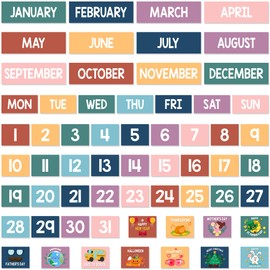 Calendar Magnets for Whiteboard - 61pcs Boho Magnetic Monthly Calendar for Refrigerator Classroom Numbers Week Month Holiday