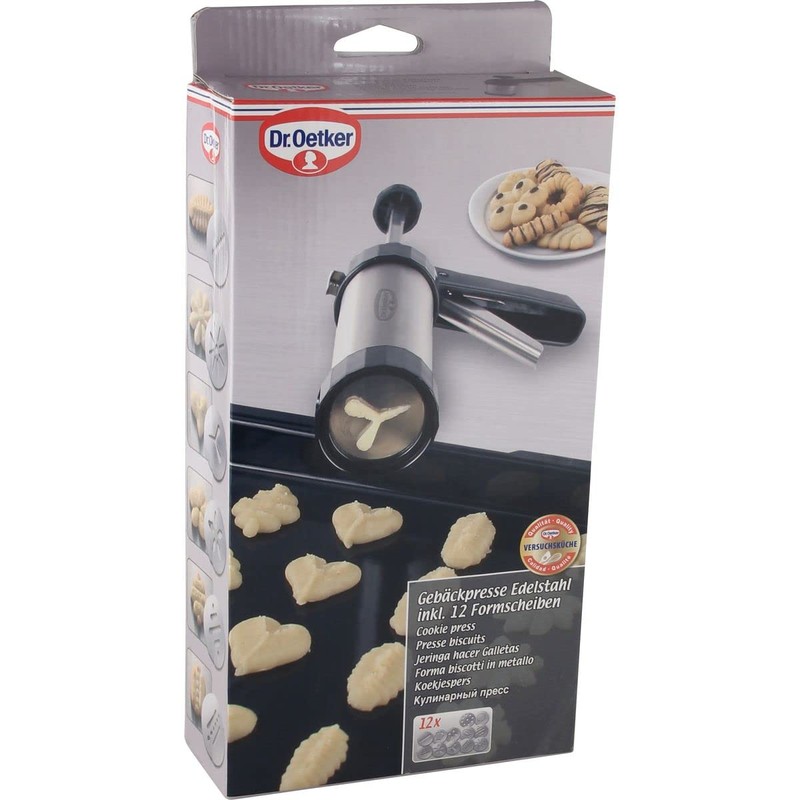 Dr. Oetker Gebäckpresse Edelstahl inkl. 12 Formscheiben rostfreier Edelstahl, Gebäckspritze,