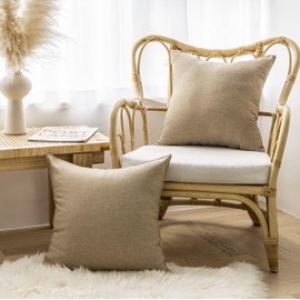 Home Brilliant Beige Cushion Covers Set of 4 for Outdoor Cushions, Decorative Waterproof Faux Linen Cushion Cover for Couch Bench Garden, 18inch, 45x45 CM, 4 Pcs, Linen