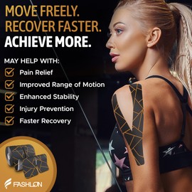 FASHLON PRO Synthetic Kinesiology Tape (2 Rolls, 40 Precut Strips, Ultra-Breathable Synthetic Fabric, Safe for Sensitive Skin) Elastic Bandages, Hypoallergenic K Tape Kinesiology Therapeutic Tape Waterproof, Premium Sports Tape Athletic Tape Physio Tape 