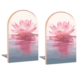 Beautiful Pink Lotus Book Ends Decorative Wood Bookends for Shelves Kids Room Desk Home Office Book Stoppers for Magazines,Books, DVDs, 1 Pair/2 Pieces(5x3.1 in)