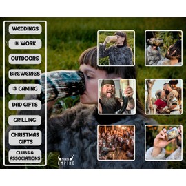 NORSE EMPIRE Viking Drinking Horn Mjolnir Engraving Mug,16-20oz | The Ultimate Vikings Ox horn Mug for Cold Drinks - 100% food safe comes with gift bag (Worthy Mjolnir - Polished)