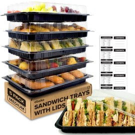Pack of 5 Sandwich Platter Trays with Lids - Reusable Plastic Buffet Trays for Catering, Sandwich Trays & Meal Prep Serving Trays for Parties, Events and Birthdays - 39 x 29 x 7.5cm