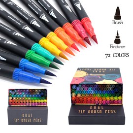 GC 72 Colors Dual Tip Brush Pens Highlighter 72 Art Markers 0.4mm Fine liners & Brush Tip Watercolor Pen Set for Adult and kids Coloring Books, Calligraphy, Hand Lettering, Note Taking