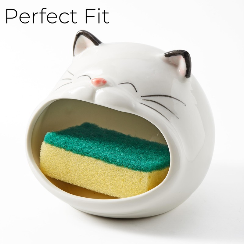 Ceramic Cat Sponge Holder for Kitchen Sink – Cute Sponge