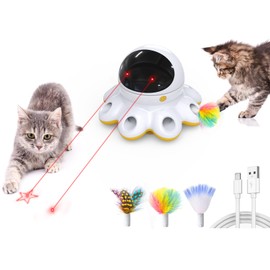 ORSDA Cat Laser Toy, 2-in-1 Interactive Automatic Motion Activated Moving 8 Holes Whack A Mole Feather, USB Rechargeable Electronic Smart Sensor Kitten Toys for Indoor Exercise