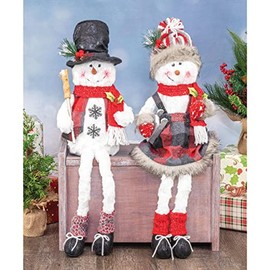 Hanna's Handiworks Holiday Plaid Snowman Dangle Leg Set of 2 Assortment