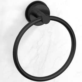 BKV Suction Cup Towel Ring,Hand Towel Holder for Bathroom,Stainless Steel Heavy Duty Round Towel Hanger for Bath,Kitchen-Matte Black