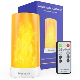Morsatie 【Upgraded】 LED Flame Light, Rechargeable Flameless Candles with Remote & Timer, 4 Modes Battery Operated Candles, Waterproof LED Candles with Upside Down Effect for Indoor Outdoor 1 PCS