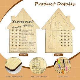 Phase 10 Score Board House Shaped Wooden Phase 10 Scoreboard Wood Phase 10 Score Sheets with 8 Colored Pegs and 10 Color Pencils Phase Ten Score and Round Tracker Fun Board Card Games for Families