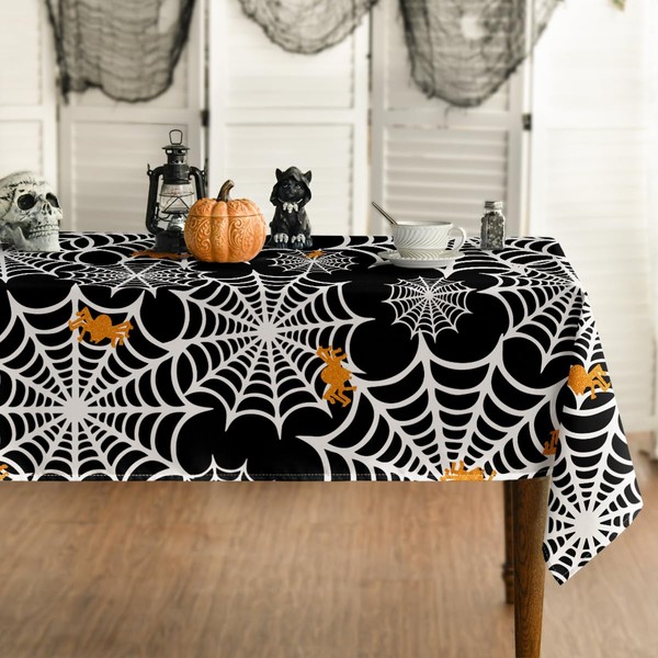 Horaldaily Halloween Tablecloth 60x120 Inch Rectangular, Spider Web Pattern Cobweb