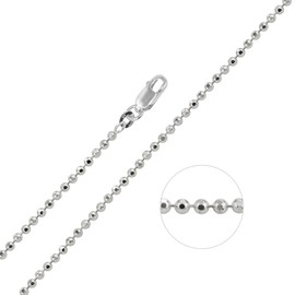 LeCalla 925 Sterling Silver Italian 1.5mm Diamond-Cut Bead Ball Strand Chain Necklace for Women 20 Inches, Made in Italy