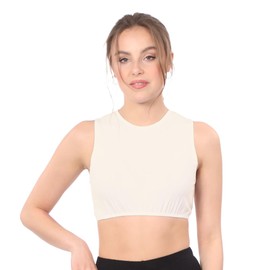 Kosher Casual Women's Modest High Neck Cropped Layering Shell - Cotton Spandex Full Shoulder Sleeveless Tank Large Off White