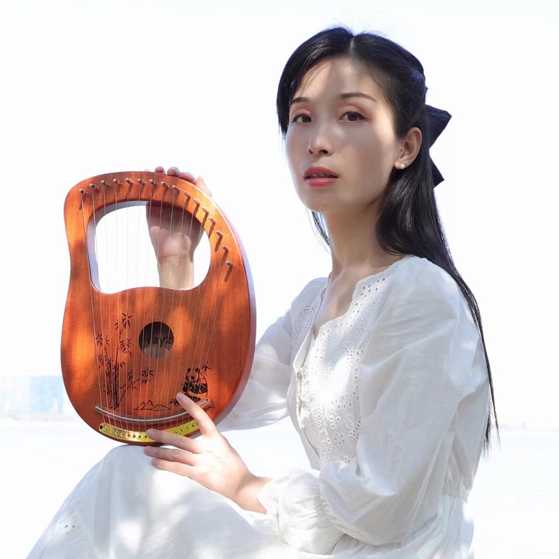 Rayzm Lyre Harp, Solid Wood Mahogany Lyre Musical Instrument, Portable